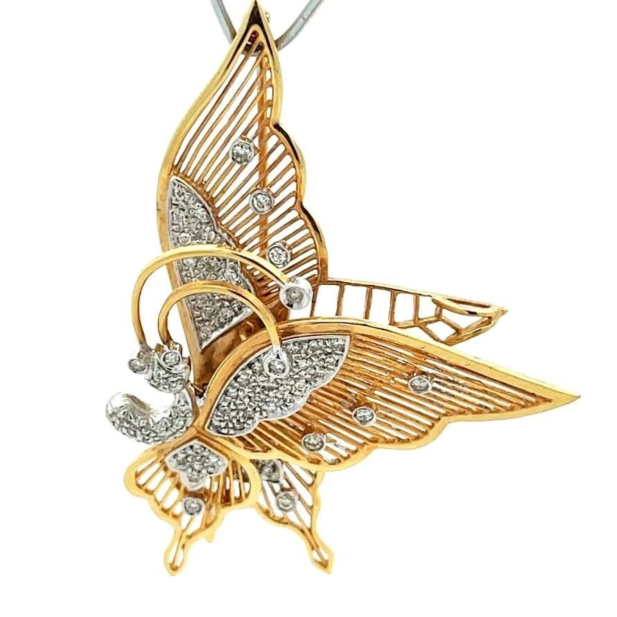 DIAMOND 18K BUTTERFLY TWO TONE GOLD ANIMATED MOVEABLE PENDANT/BROOCH (1 of 2)