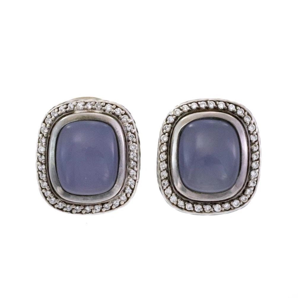 DAVID YURMAN OVAL HUGGIE EARRINGS NOBLESSE DIAMOND BLUE STONE STERLING SILVER: DAVID YURMAN OVAL HUGGIE EARRINGS NOBLESSE DIAMOND BLUE STONE STERLING SILVER DAVID YURMAN OVAL HUGGIE EARRINGS NOBLESSE DIAMOND BLUE STONE STERLING SILVER David Yurman Noblessse Diamond Gemstone Ster