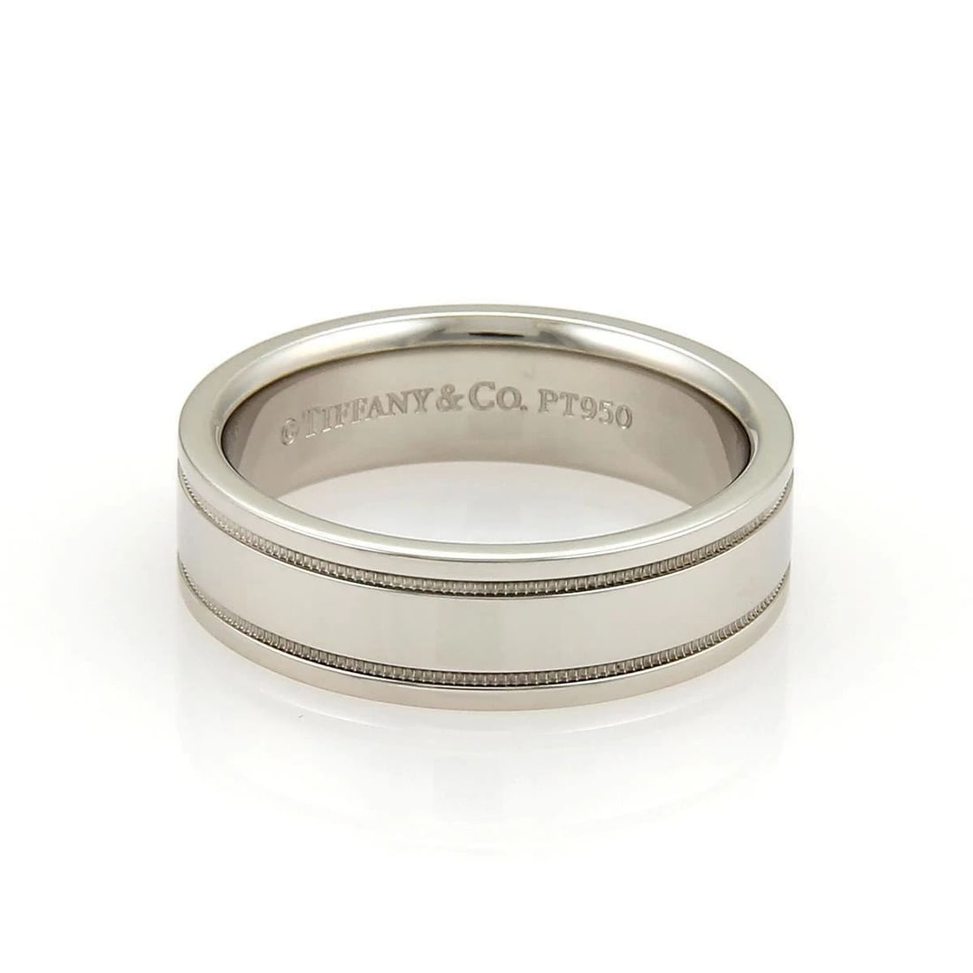 TIFFANY & CO. PLATINUM WEDDING RING DOUBLE MILGRAIN 6MM BAND SIZE 9 (1 of 2)