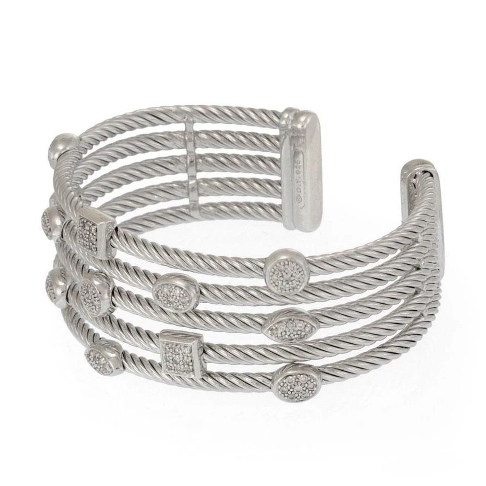DAVID YURMAN CUFF BRACELET CONFETTI DIAMOND STERLING 5 ROW CABLE: DAVID YURMAN CUFF BRACELET CONFETTI DIAMOND STERLING 5 ROW CABLE DAVID YURMAN CUFF BRACELET CONFETTI DIAMOND STERLING 5 ROW CABLE David Yurman Confetti Diamond Sterling 5 Row Cable Cuff Bracelet Descr