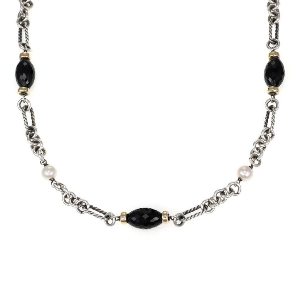 DAVID YURMAN ONYX NECKLACE PEARLS STERLING SILVER 18K GOLD TOGGLE CLASP 36"L: DAVID YURMAN ONYX NECKLACE PEARLS STERLING SILVER 18K GOLD TOGGLE CLASP 36"L DAVID YURMAN ONYX NECKLACE PEARLS STERLING SILVER 18K GOLD TOGGLE CLASP 36"L David Yurman Onyx Pearls 925 Silver 18k Gold T
