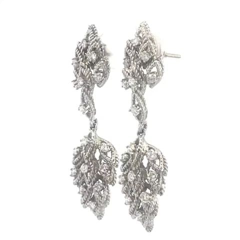 DIAMOND 2 TIER DANGLE EARRINGS 14K WHITE GOLD CABLE LEAF DESIGN: DIAMOND 2 TIER DANGLE EARRINGS 14K WHITE GOLD CABLE LEAF DESIGN DIAMOND 2 TIER DANGLE EARRINGS 14K WHITE GOLD CABLE LEAF DESIGN This lovely pair of 14k white gold earrings features the drop dangle sty