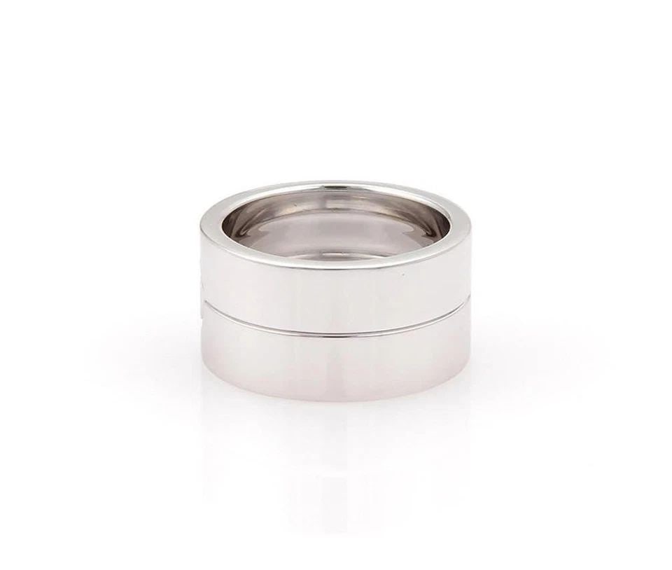 CARTIER HIGH LOVE GOLD BAND 18K WHITE 11MM WIDE SIZE-5 WITH BOX: CARTIER HIGH LOVE GOLD BAND 18K WHITE 11MM WIDE SIZE-5 WITH BOX CARTIER HIGH LOVE GOLD BAND 18K WHITE 11MM WIDE SIZE-5 WITH BOX The Cartier High Love piece is a luxurious and elegant ring crafted from