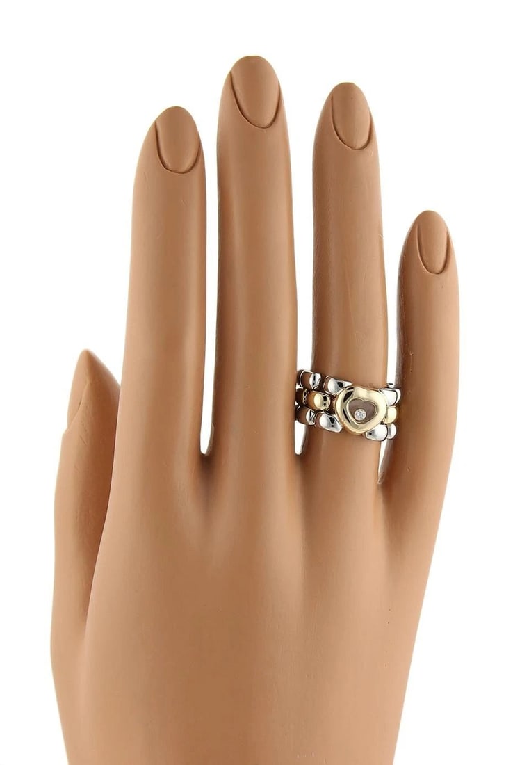 CHOPARD HAPPY DIAMOND RING 18K GOLD & STEEL PANTHER LINK FLEX BAND SIZE 6: CHOPARD HAPPY DIAMOND RING 18K GOLD & STEEL PANTHER LINK FLEX BAND SIZE 6 CHOPARD HAPPY DIAMOND RING 18K GOLD & STEEL PANTHER LINK FLEX BAND SIZE 6 This authentic Chopard Panther link flex ring is fin