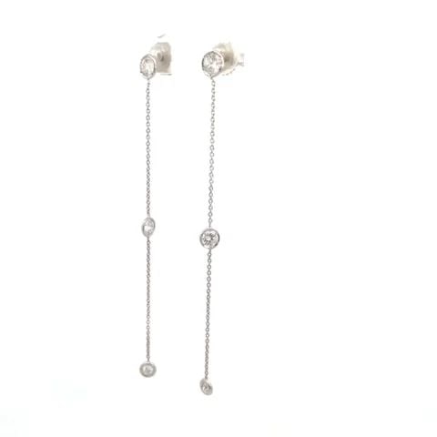 DIAMOND LONG DANGLE EARRINGS BY THE YARD STYLE 14K WHITE GOLD - 2