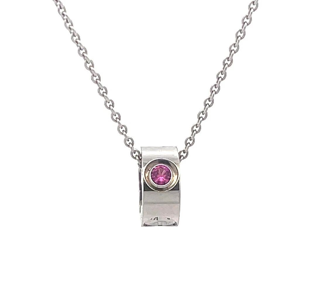 LOUIS VUITTON EMPREINTE GOLD PENDANT PINK SAPPHIRE18K WHITE CHAIN NECKLACE: LOUIS VUITTON EMPREINTE GOLD PENDANT PINK SAPPHIRE18K WHITE CHAIN NECKLACE LOUIS VUITTON EMPREINTE GOLD PENDANT PINK SAPPHIRE18K WHITE CHAIN NECKLACE This elegant authentic pendant and chain necklace 