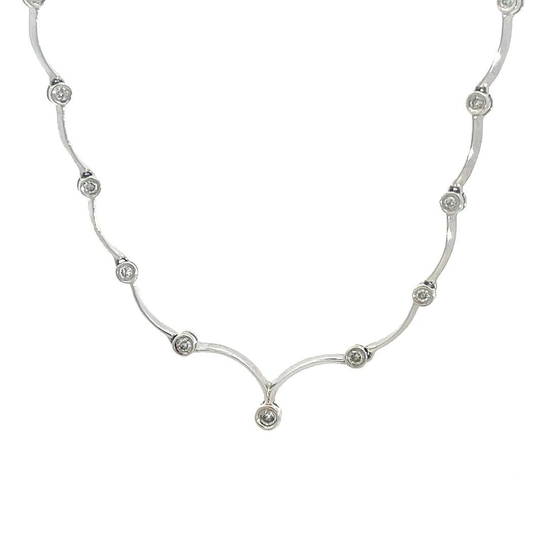 DIAMOND GOLD NECKLACE 18K WHITE CURVED BAR DOT LINKS FOR EVERY DAY WEAR: DIAMOND GOLD NECKLACE 18K WHITE CURVED BAR DOT LINKS FOR EVERY DAY WEAR DIAMOND GOLD NECKLACE 18K WHITE CURVED BAR DOT LINKS FOR EVERY DAY WEAR This elegant collar necklace is crafted from 18k white g