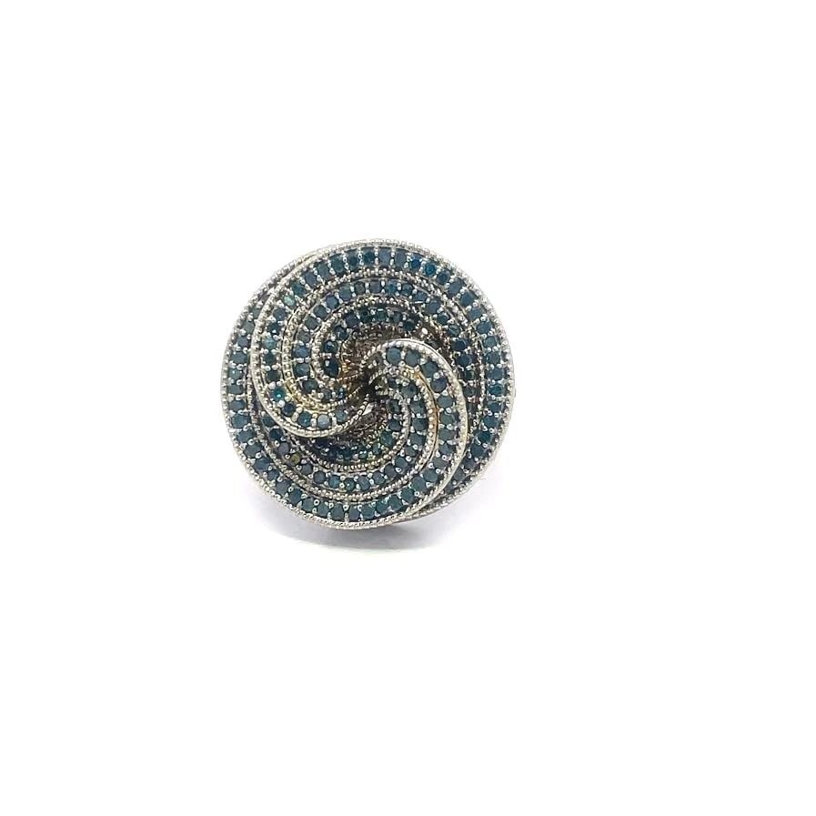 DIAMOND SPIRAL ROUND TOP RING 14K WHITE GOLD COLORED STONES (1 of 1)