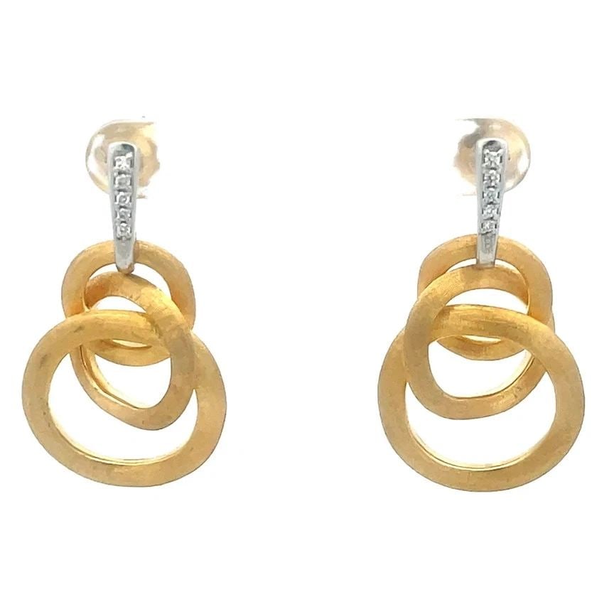MARCO BICEGO JAIPUR GOLD EARRINGS DIAMOND 18K TWO-TONE INTERLACE DROP STYLE: MARCO BICEGO JAIPUR GOLD EARRINGS DIAMOND 18K TWO-TONE INTERLACE DROP STYLE This Jaipur Collection by Marco Bicego often hallmark irregular and organic shapes, which gives the piece a handcrafted feel