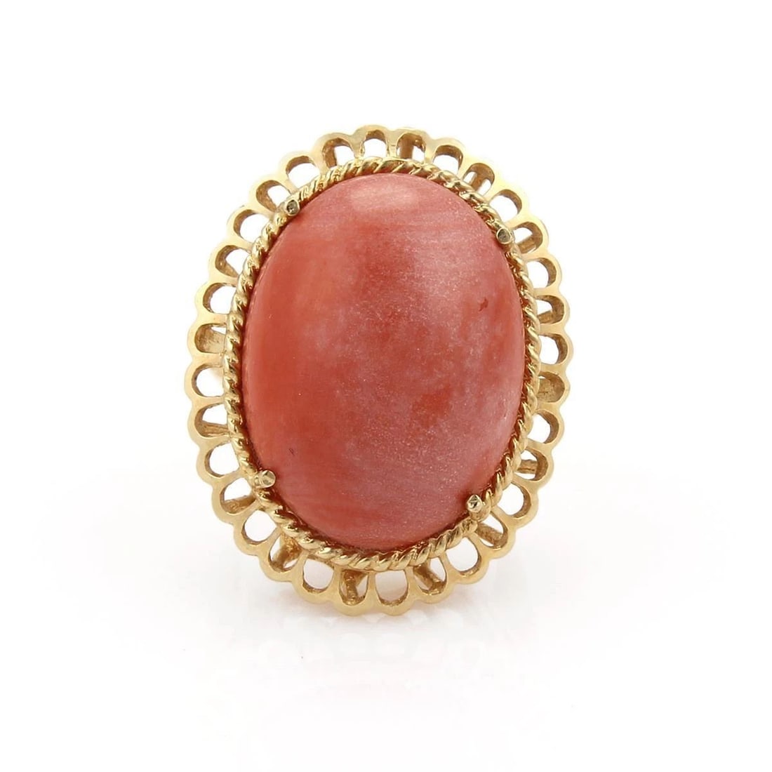 VINTAGE LARGE CORAL RING 14K YELLOW GOLD LARGE SOLITAIRE FANCY OVAL SIZE - 7 (1 of 1)