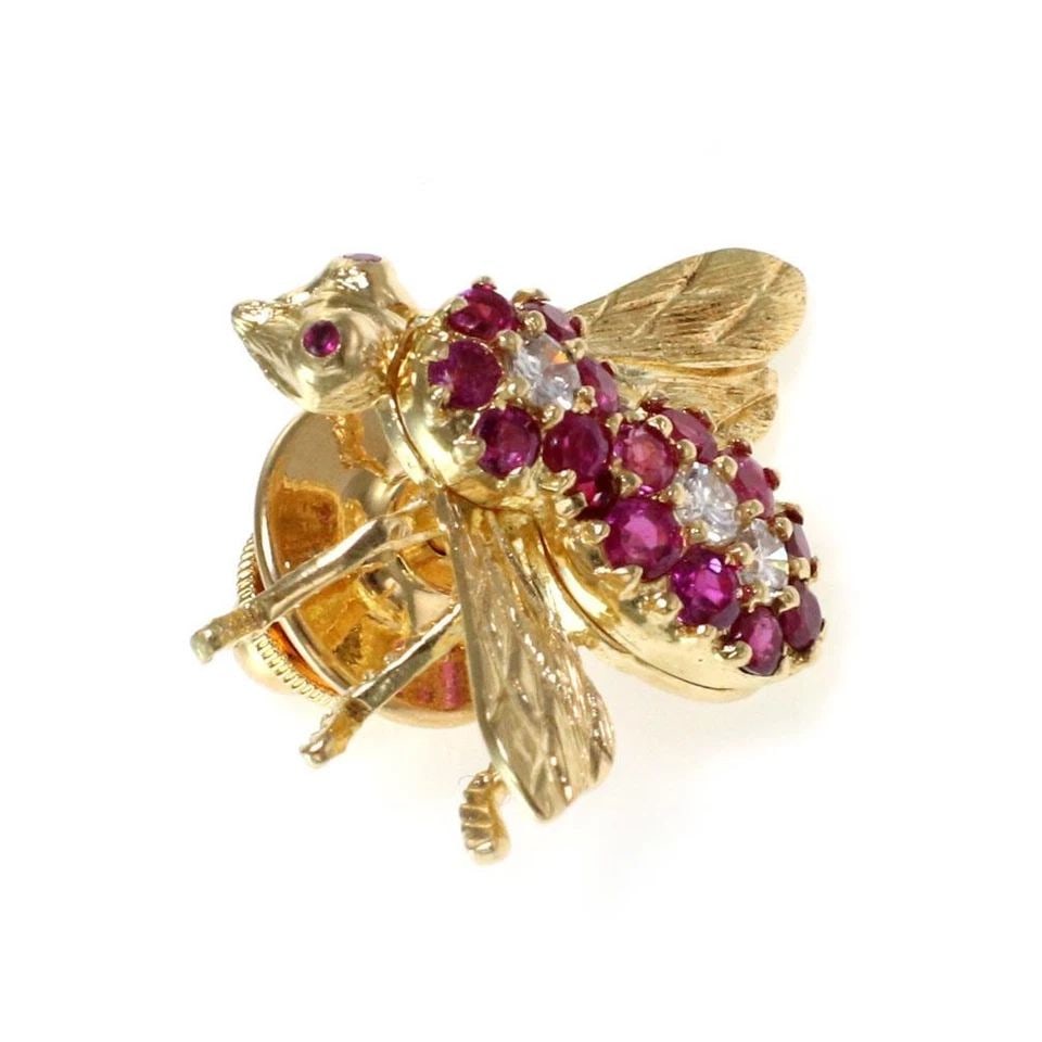 HERBERT ROSENTHAL DIAMOND & RUBY 18K YELLOW GOLD BEE TIE TACK: HERBERT ROSENTHAL DIAMOND & RUBY 18K YELLOW GOLD BEE TIE TACK HERBERT ROSENTHAL DIAMOND & RUBY 18K YELLOW GOLD BEE TIE TACK Herbert Rosenthal Diamond & Ruby 18k Yellow Gold Bee Tie Tack Description Th