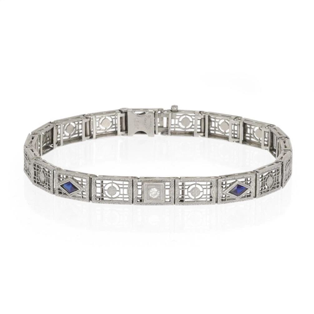 ART DECO DIAMOND PLATINUM 14K GOLD RECTANGLE GATE LINK BRACELET: ART DECO DIAMOND PLATINUM 14K GOLD RECTANGLE GATE LINK BRACELET ART DECO DIAMOND PLATINUM 14K GOLD RECTANGLE GATE LINK BRACELET Art Deco Diamond Platinum 14k Gold Rectangle Gate Link Bracelet Descript