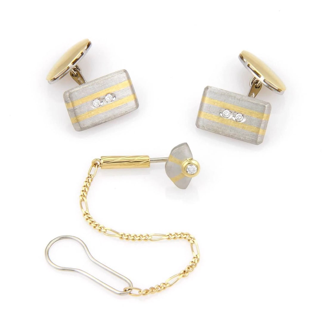 DIAMOND PLATINUM & GOLD 18K YELLOW CUFFLINK AND TIE TACK SET (1 of 2)