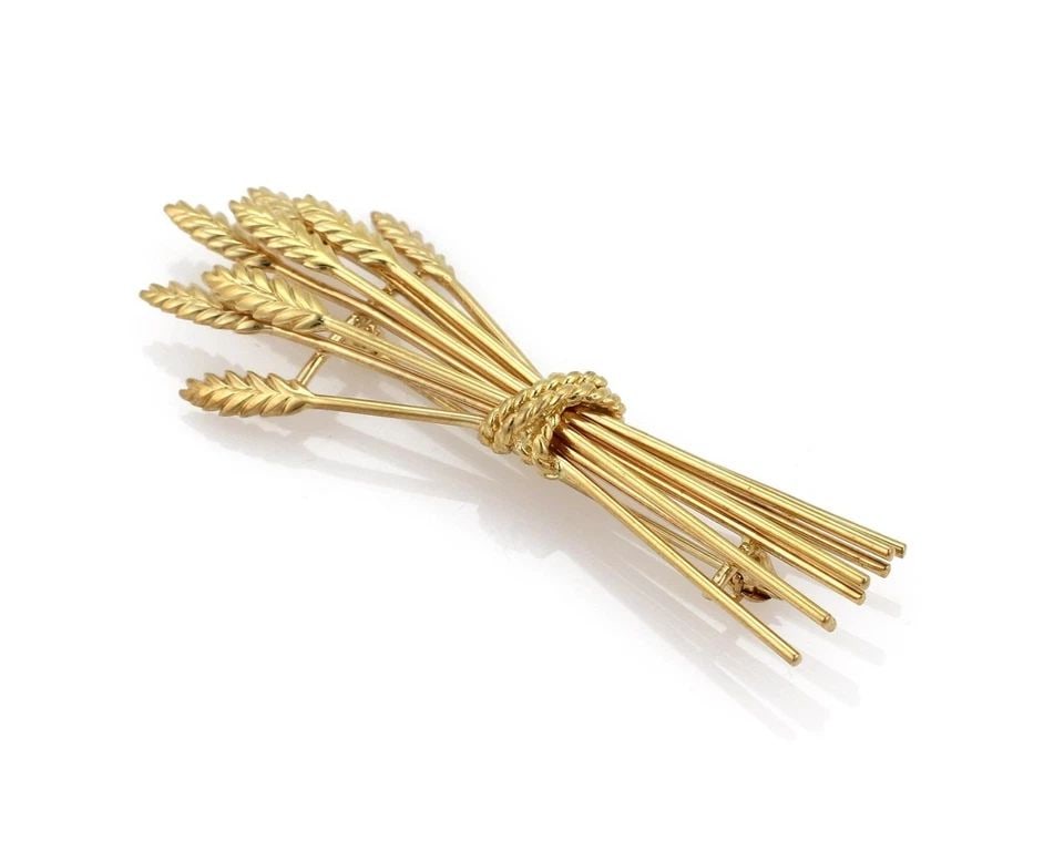 TIFFANY & CO. 5 STEMS BROOCH 18K YELLOW GOLD SHEAF OF WHEAT PIN: TIFFANY & CO. 5 STEMS BROOCH 18K YELLOW GOLD SHEAF OF WHEAT PIN TIFFANY & CO. 5 STEMS BROOCH 18K YELLOW GOLD SHEAF OF WHEAT PIN Tiffany & Co. 18k Yellow Gold Sheaf of Wheat Brooch Pin Description This