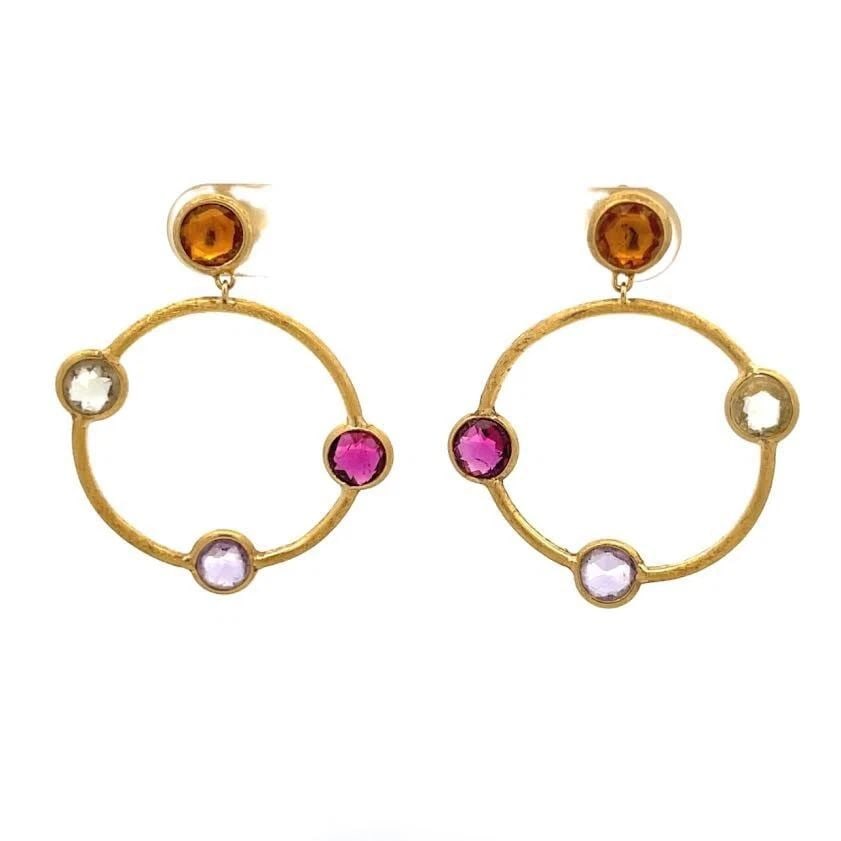 MARCO BICEGO HOOP EARRINGS JAIPUR 18K YELLOW GOLD MULTI-COLOR GEMS: MARCO BICEGO HOOP EARRINGS JAIPUR 18K YELLOW GOLD MULTI-COLOR GEMS MARCO BICEGO HOOP EARRINGS JAIPUR 18K YELLOW GOLD MULTI-COLOR GEMS This lovely pair of hoop earrings are authentic by Marco Bicego fr