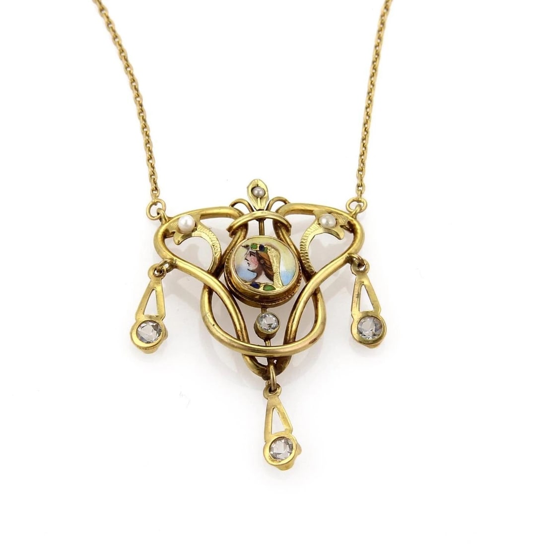 ENAMEL GOLD NECKLACE DANGLE PENDANT 14KT YELLOW VICTORIAN: ENAMEL GOLD NECKLACE DANGLE PENDANT 14KT YELLOW VICTORIAN ENAMEL GOLD NECKLACE DANGLE PENDANT 14KT YELLOW VICTORIAN The Enamel Gold Necklace Dangle Pendant is a stunning piece of Victorian-era jewelry