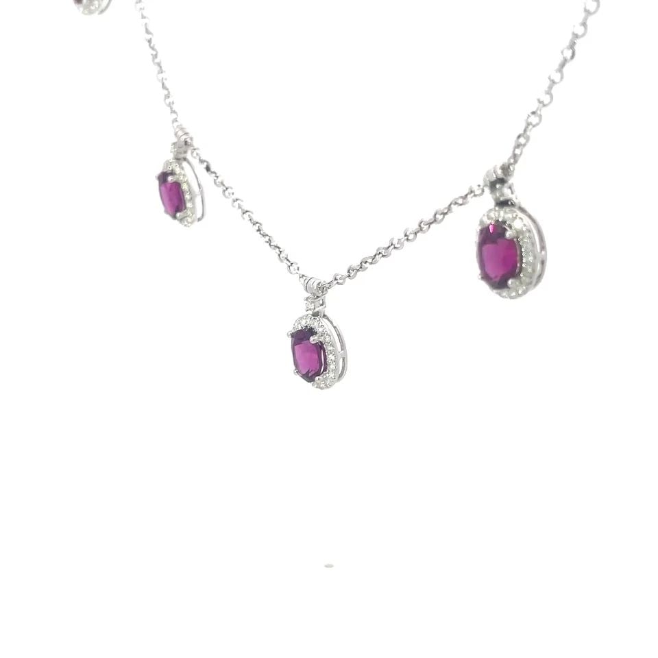 DIAMOND GOLD OVAL CHARMS NECKLACE 18K WHITE GEMSTONES HALO: DIAMOND GOLD OVAL CHARMS NECKLACE 18K WHITE GEMSTONES HALO DIAMOND GOLD OVAL CHARMS NECKLACE 18K WHITE GEMSTONES HALO This is a gorgeous necklace with 5 motifs, it is crafted from 18k white gold featu