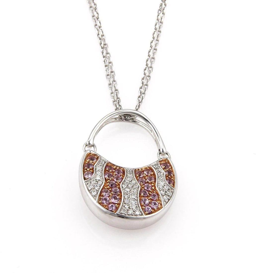 GOLD PURSE PENDANT DIAMOND & GEMS 18K WHITE NECKLACE (1 of 2)