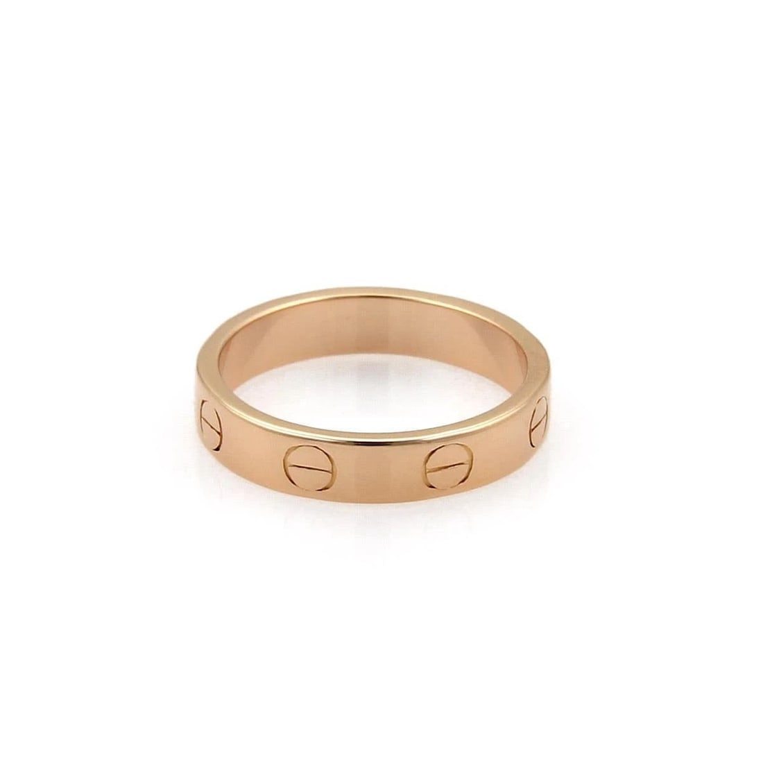 CARTIER MINI LOVE BAND 18K ROSE GOLD SCREW MOTIFS SIZE 49-US 5 W/CERT: CARTIER MINI LOVE BAND 18K ROSE GOLD SCREW MOTIFS SIZE 49-US 5 W/CERT CARTIER MINI LOVE BAND 18K ROSE GOLD SCREW MOTIFS SIZE 49-US 5 W/CERT Cartier Mini Love 18k Rose Gold 3.5mm Band Ring Size 49-US 5