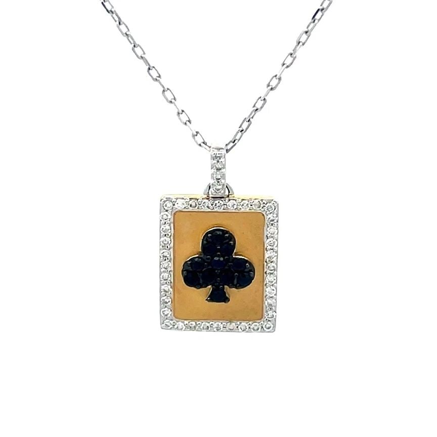 DIAMOND 18K GOLD PENDANT BLACK CLUB RECTANGLE TWO TONE W/CHAIN (1 of 2)