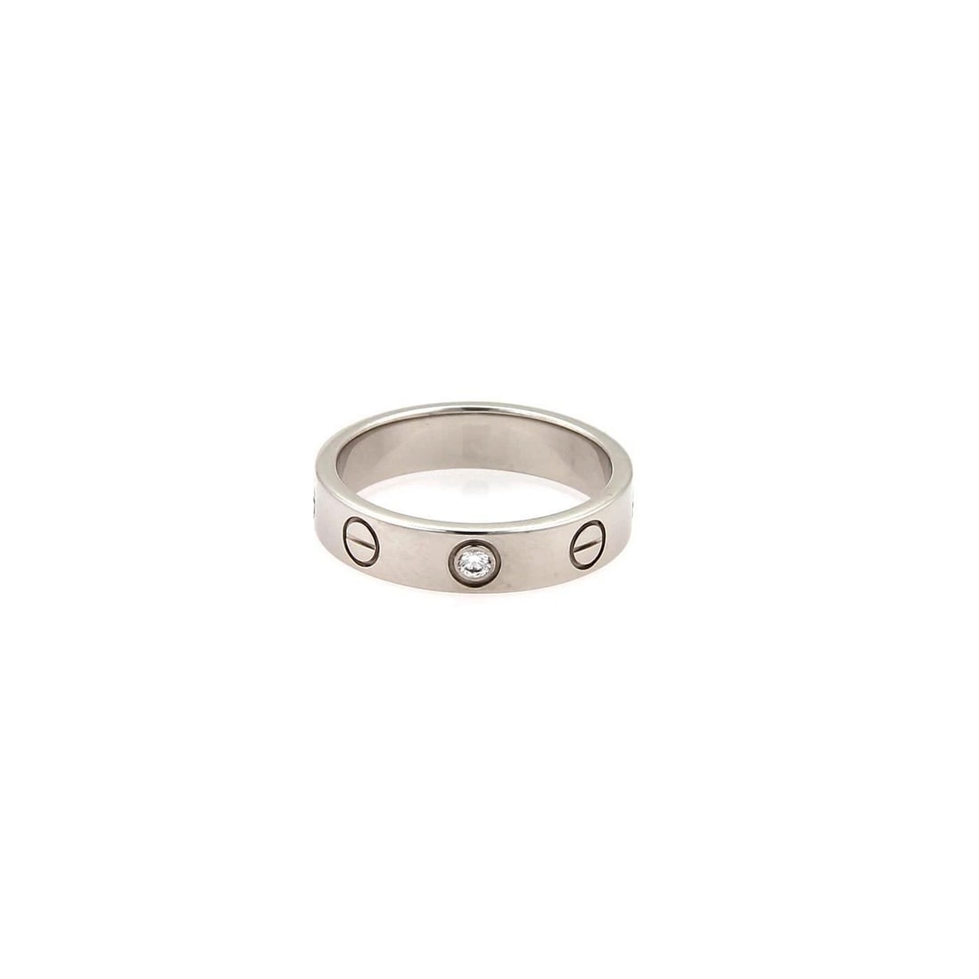 CARTIER MINI LOVE 1 DIAMOND 18K WHITE GOLD 4MM BAND RING SIZE 48-US 4.25: CARTIER MINI LOVE 1 DIAMOND 18K WHITE GOLD 4MM BAND RING SIZE 48-US 4.25 CARTIER MINI LOVE 1 DIAMOND 18K WHITE GOLD 4MM BAND RING SIZE 48-US 4.25 Cartier Mini Love 1 Diamond 18k White Gold 4mm Band Ri