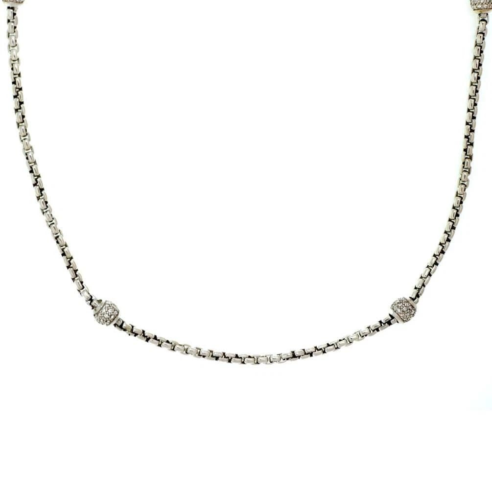 DAVID YURMAN STATION NECKLACE PAVE DIAMOND STERLING SILVER 4 BALL (1 of 2)