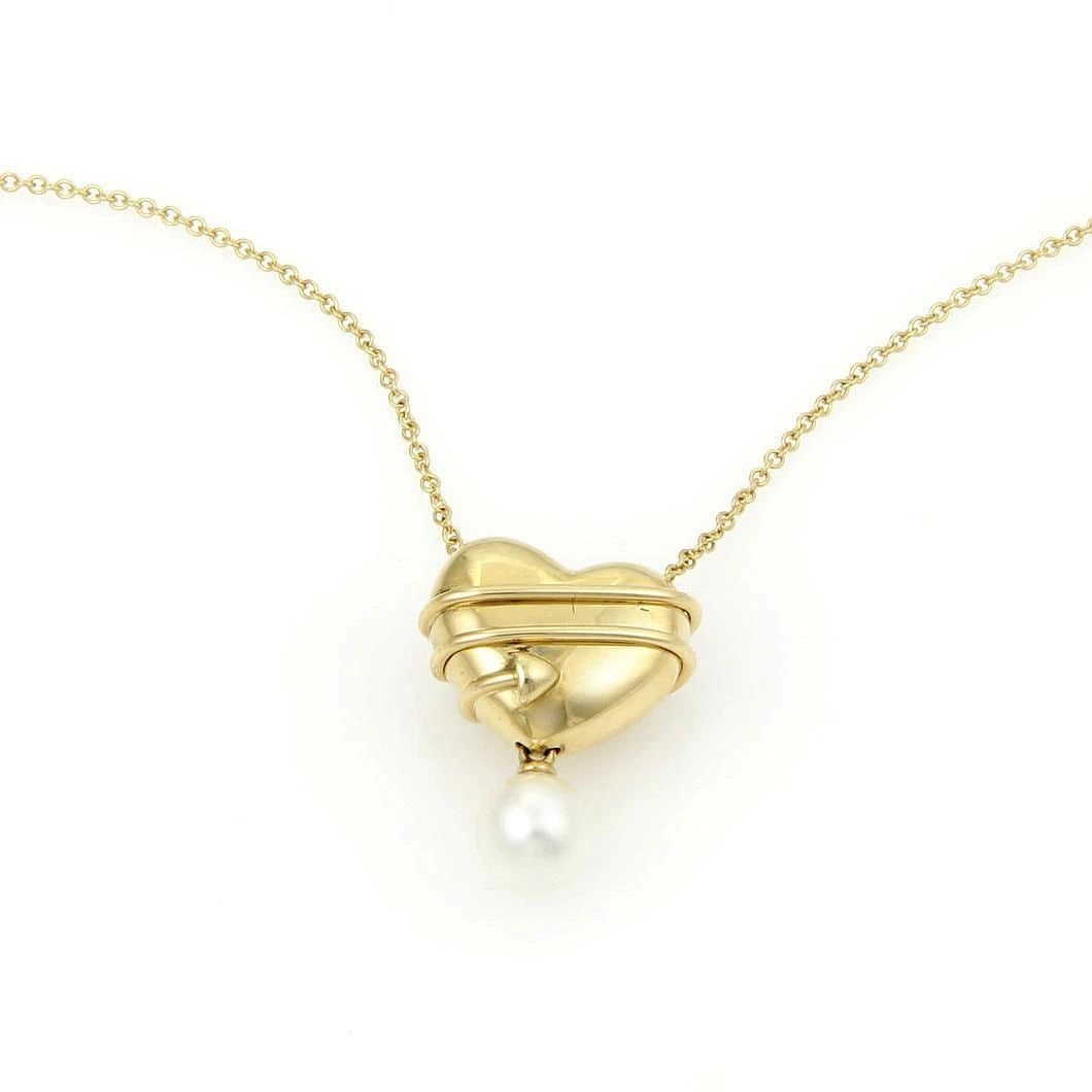 TIFFANY & CO. HEART GOLD NECKLACE PEARL & 18KT YELLOW GOLD CUPID'S ARROW (1 of 2)