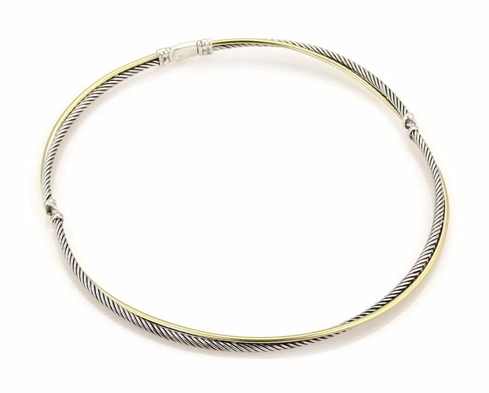 DAVID YURMAN GOLD SILVER NECKLACE 18K YELLOW STERLING 3 STATION DOUBLE ROW CABLE: DAVID YURMAN GOLD SILVER NECKLACE 18K YELLOW STERLING 3 STATION DOUBLE ROW CABLE DAVID YURMAN GOLD SILVER NECKLACE 18K YELLOW STERLING 3 STATION DOUBLE ROW CABLE The David Yurman necklace features a u