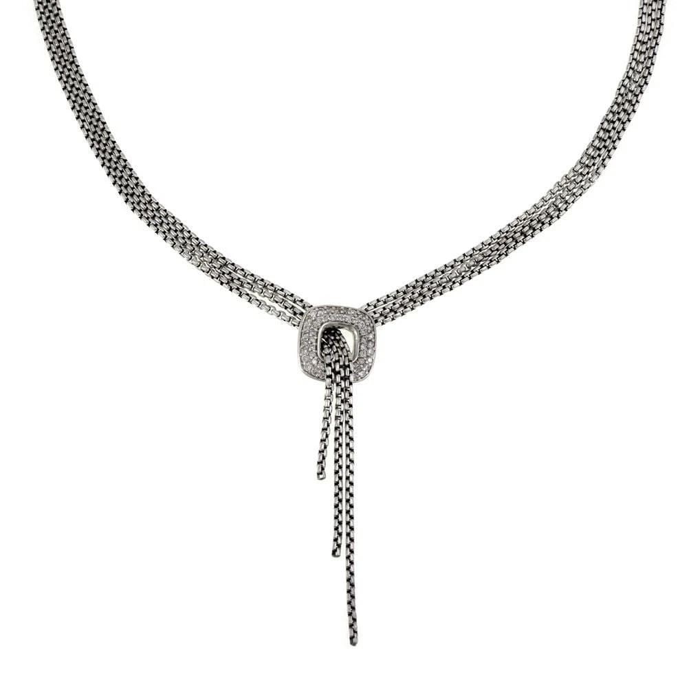 64553 DAVID YURMAN LARIAT NECKLACE DIAMOND 925 SILVER SQUARE PENDANT 3 CHAIN (1 of 2)