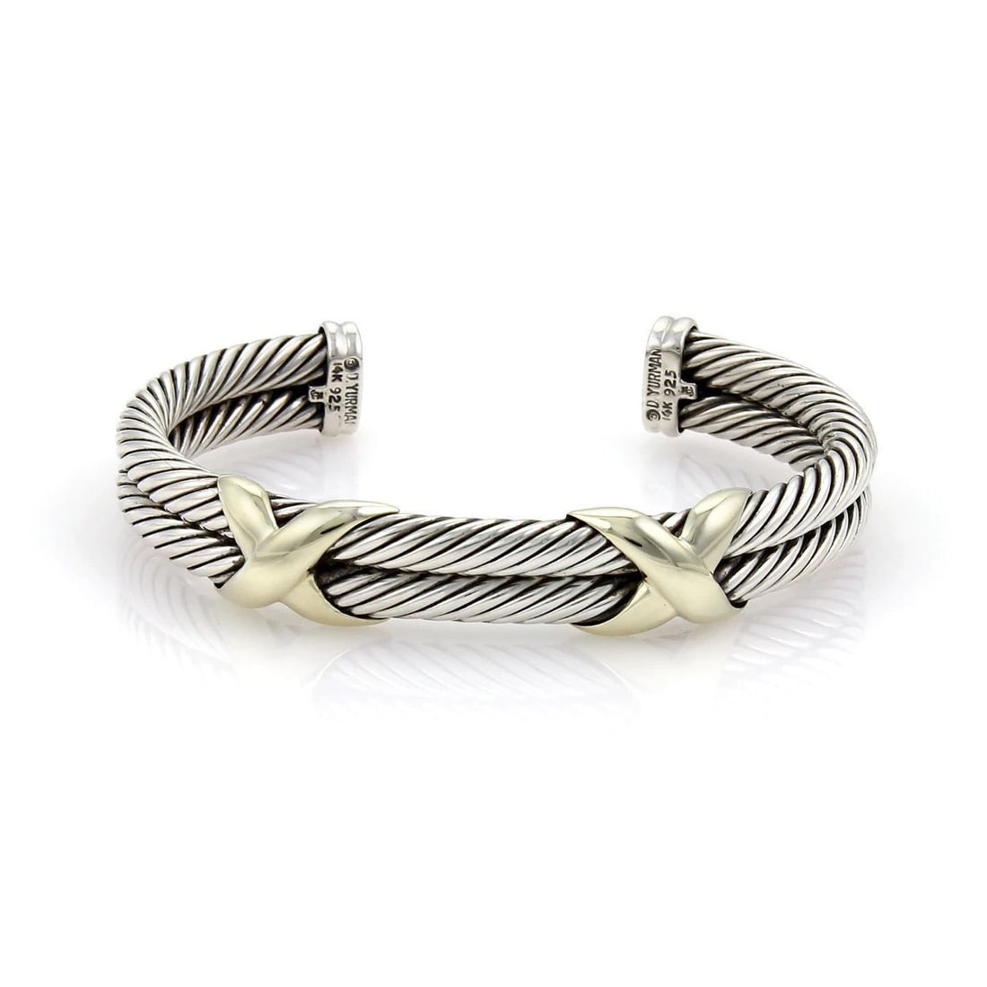 DAVID YURMAN X CUFF BRACELET STERLING & 14K YELLOW GOLD DOUBLE CABLE BAND (1 of 2)