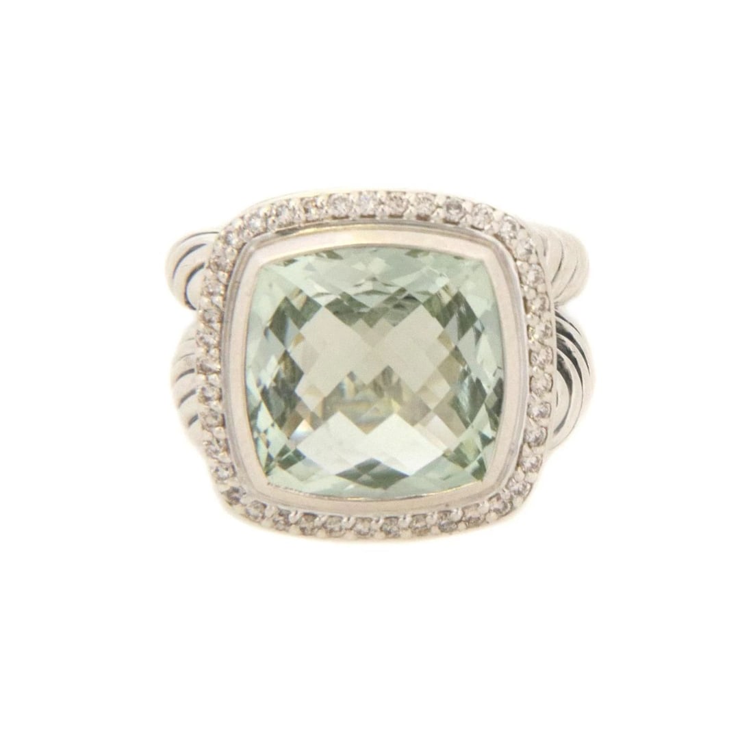 DAVID YURMAN ALBION CUSHION RING DIAMOND FACETED CUT GREEN GEM STERLING SILVER: DAVID YURMAN ALBION CUSHION RING DIAMOND FACETED CUT GREEN GEM STERLING SILVER DAVID YURMAN ALBION CUSHION RING DIAMOND FACETED CUT GREEN GEM STERLING SILVER David Yurman Albion Diamond & Gem Sterling