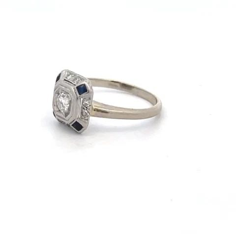 DIAMOND PLATINUM ART DECO 13K WHITE GOLD RING: DIAMOND PLATINUM ART DECO 13K WHITE GOLD RING DIAMOND PLATINUM ART DECO 13K WHITE GOLD RING This is a beautiful Art Deco ring, it is 13k white gold with platinum. The center of the ring show a small o