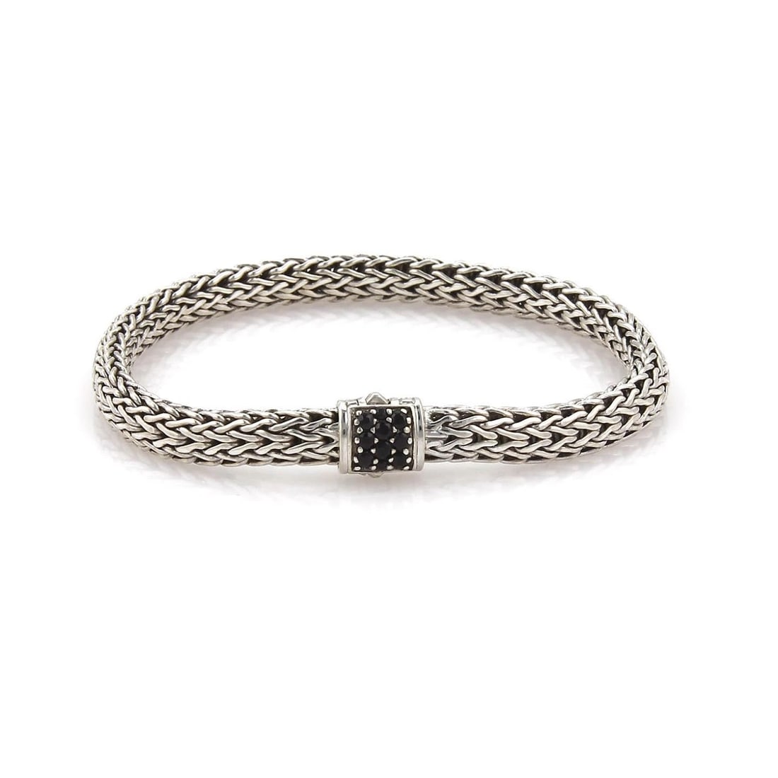 JOHN HARDY BLACK SAPPHIRE STERLING SILVER 6.5MM WOVEN LINK BRACELET (1 of 2)