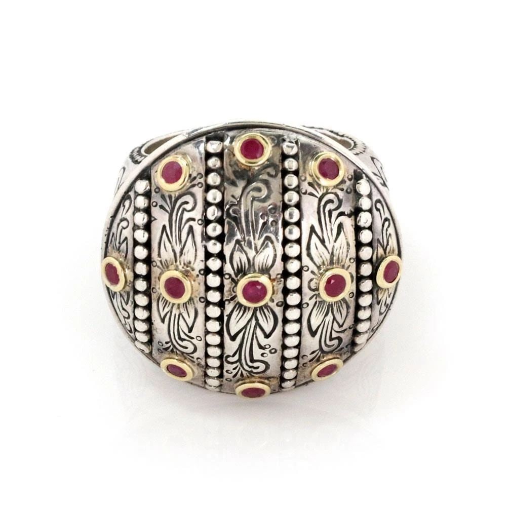 KONSTANTINO RUBY RING STERLING SILVER 18K YELLOW GOLD ROUND FLORAL RING SIZE 7: KONSTANTINO RUBY RING STERLING SILVER 18K YELLOW GOLD ROUND FLORAL RING SIZE 7 KONSTANTINO RUBY RING STERLING SILVER 18K YELLOW GOLD ROUND FLORAL RING SIZE 7 Konstantino Ruby 925 Sterling 18k Yellow G