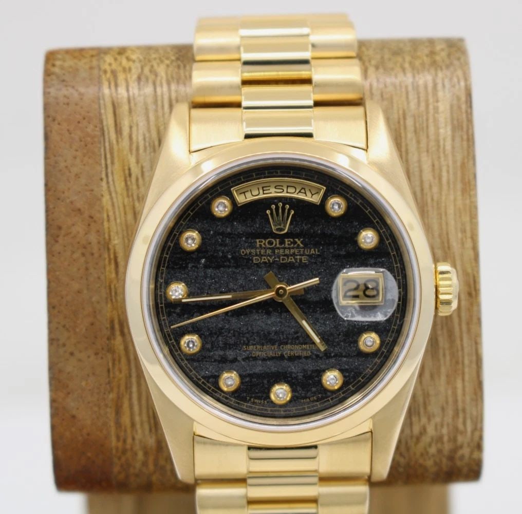 ROLEX PRESIDENT DAY-DATE 18K GOLD 36MM FERRITE DIAMOND DIAL WATCH FULL SET 18238 (1 of 2)