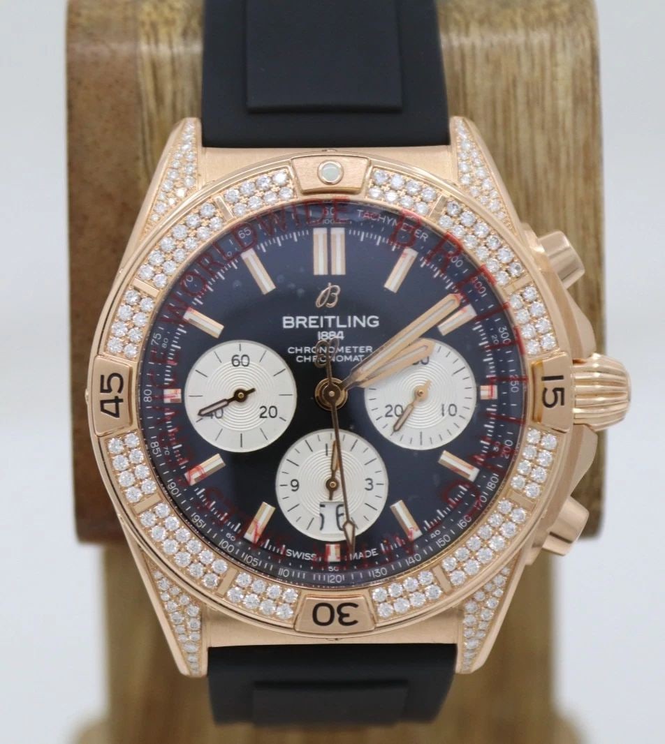 BREITLING CHRONOMAT B01 18K ROSE GOLD 42MM DIAMOND BEZEL WATCH W/BOX RB0134 (1 of 2)