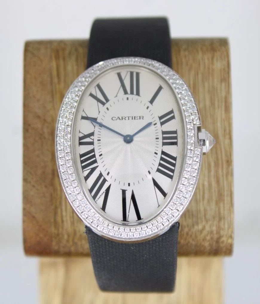 CARTIER BAIGNOIRE 18K WHITE GOLD 44MM X 32MM DIAMOND BEZEL WATCH WB520009 (1 of 2)