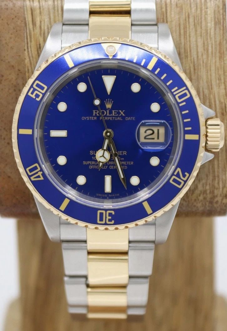 ROLEX SUBMARINER BLUESY TWO-TONE 18K GOLD & STAINLESS 40MM BLUE DIAL WATCH 16613 (1 of 2)