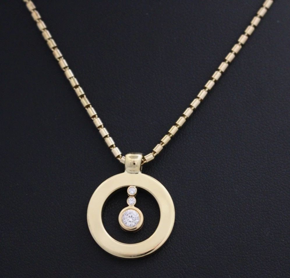 ROBERTO COIN CENTO 18K YELLOW GOLD DIAMOND O DROP CIRCLE PENDANT NECKLACE (1 of 2)