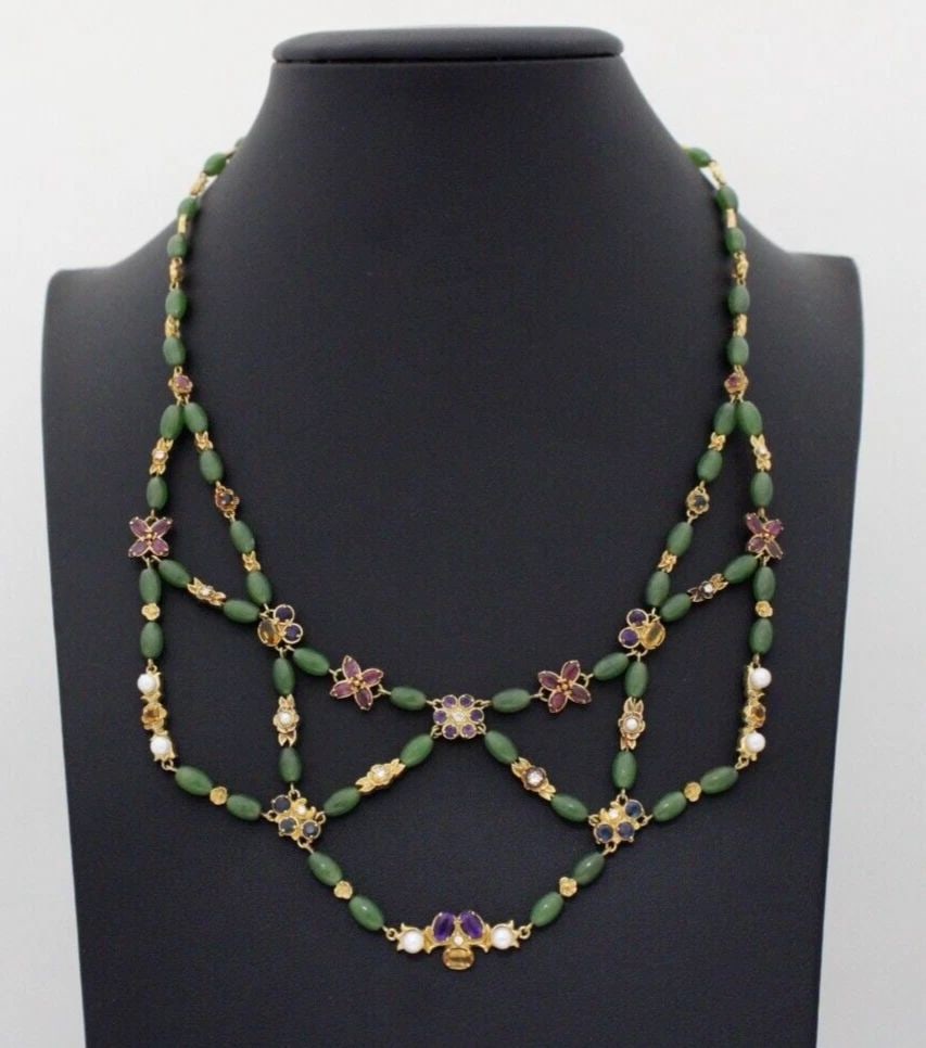 VINTAGE IGOR CARL FABERGÉ 18K YELLOW GOLD THE JEWELS OF SPRING JADE NECKLACE COA (1 of 2)