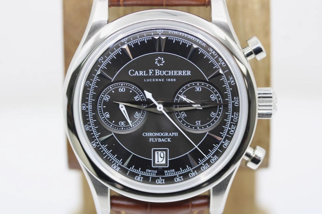 CARL F. BUCHERER MANERO FLYBACK 43MM BLACK DIAL AUTOMATIC STEEL WATCH 10919.08 (1 of 2)