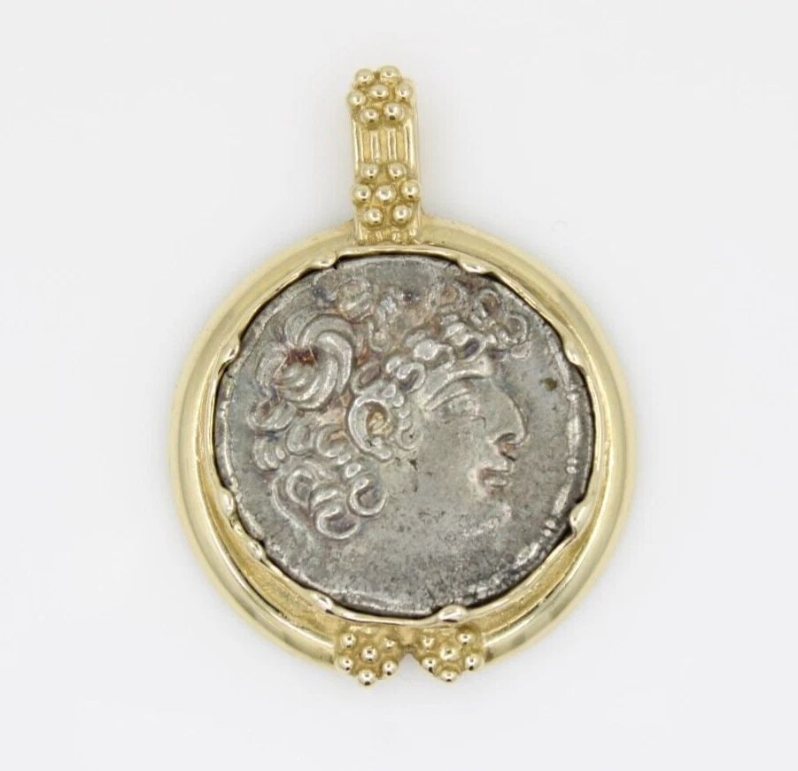 ANCIENT ROMAN JULIUS CAESAR 46-44 BC SILVER TETRADRACHM IN 14K PENDANT (1 of 2)