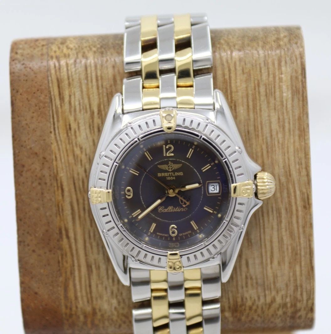 BREITLING CALLISTINO TWO TONE 28MM BROWN DATE DIAL WOMAN'S WATCH W/ BOX B52045 (1 of 2)
