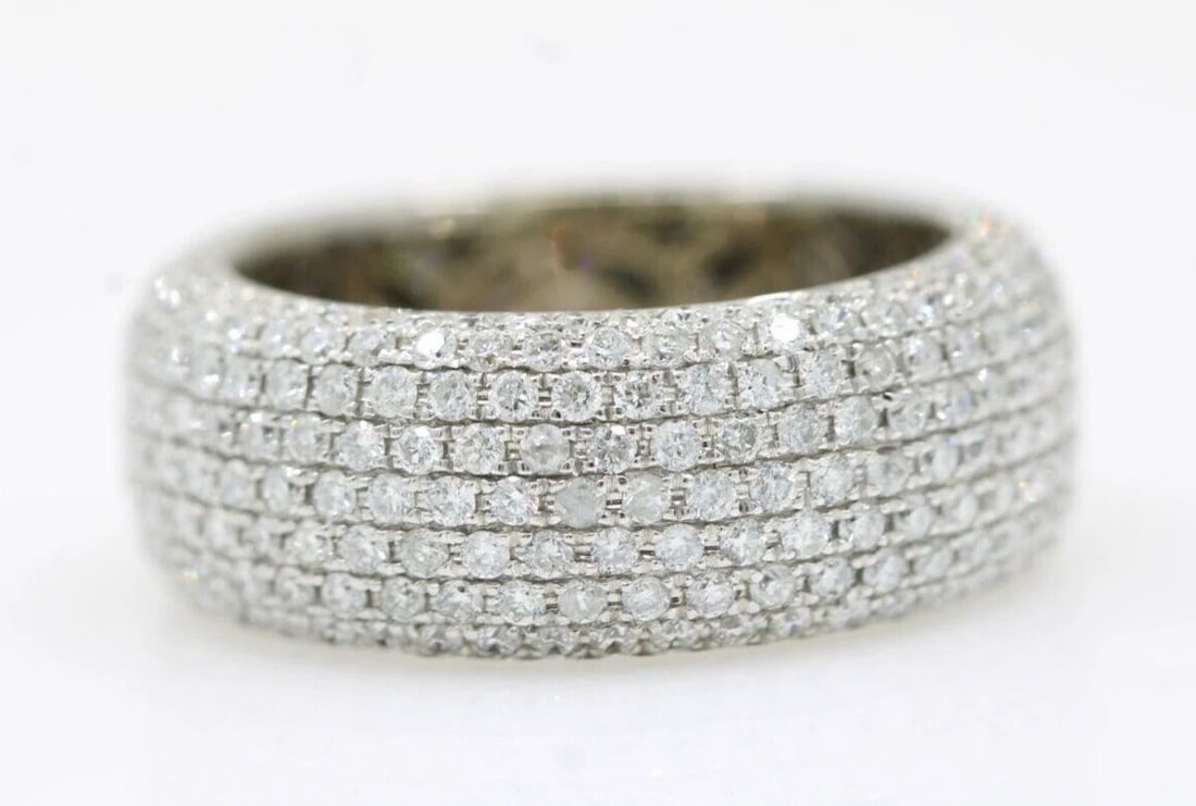18K WHITE GOLD 1.50 TCW NATURAL DIAMOND PAVE 8MM BAND RING SIZE 7.5 - 10.1 GRAMS (1 of 2)