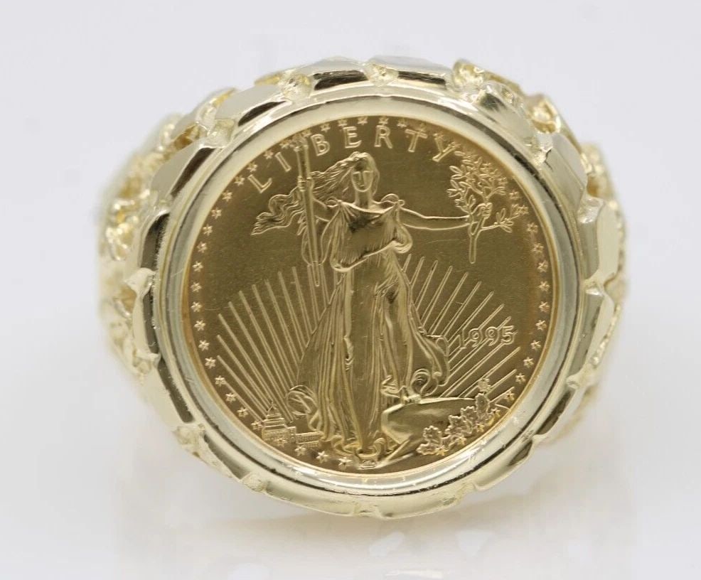 1995 $5 AMERICAN EAGLE 1/10OZ GOLD COIN IN 14K YELLOW GOLD RING SIZE 9.5 - 11.2G (1 of 2)
