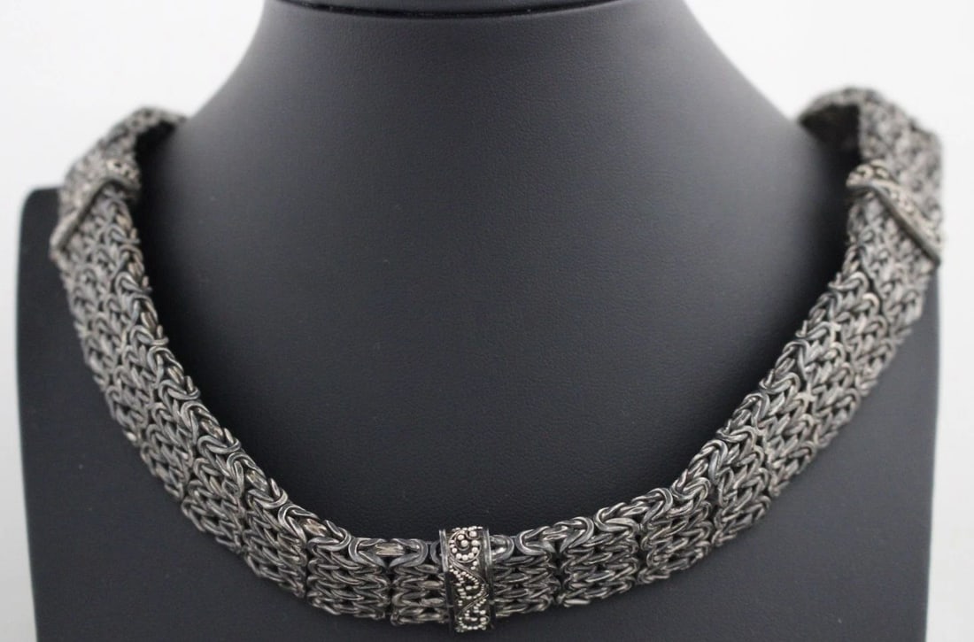 STERLING SILVER ARMORED WEAVE CHAIN BELT 33" - 39" , 511.8 GRAMS (1 of 2)