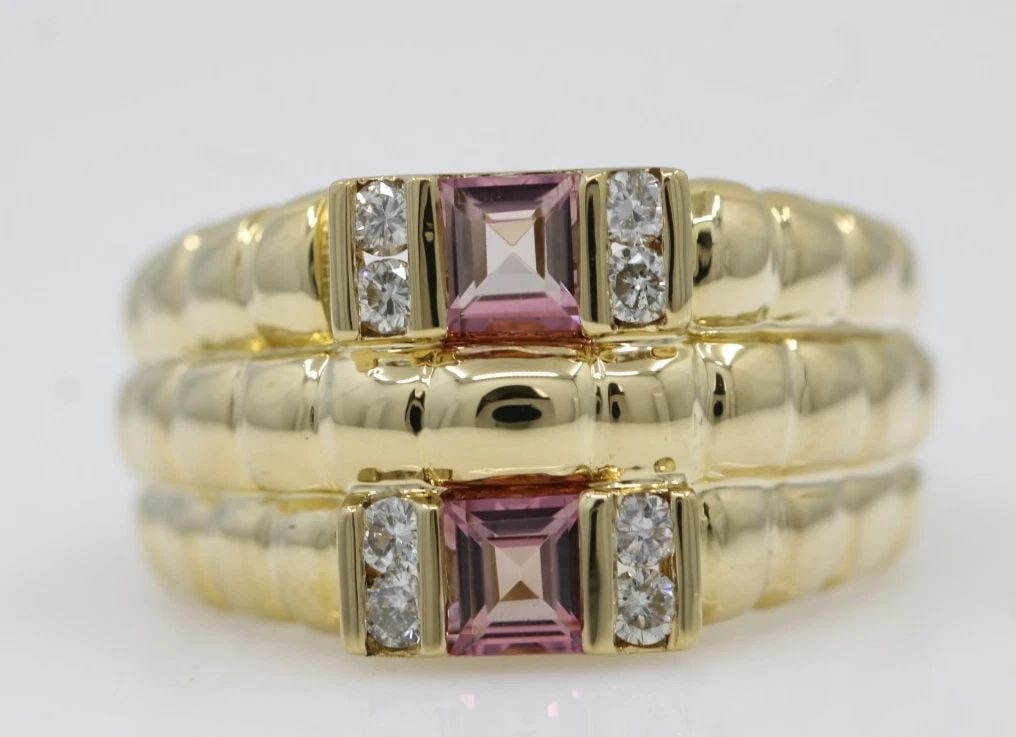 LEVIAN 18K YELLOW GOLD PINK TOURMALINE & DIAMOND RING SIZE 6 (1 of 2)
