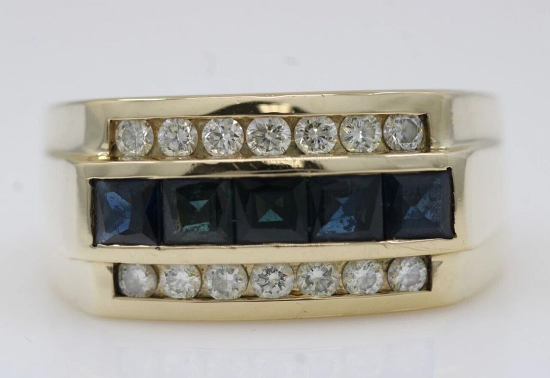 EFFY 14K YELLOW GOLD 3.5 CT NATURAL SAPPHIRE & DIAMOND CHANNEL BAND RING SIZE 13 (1 of 2)