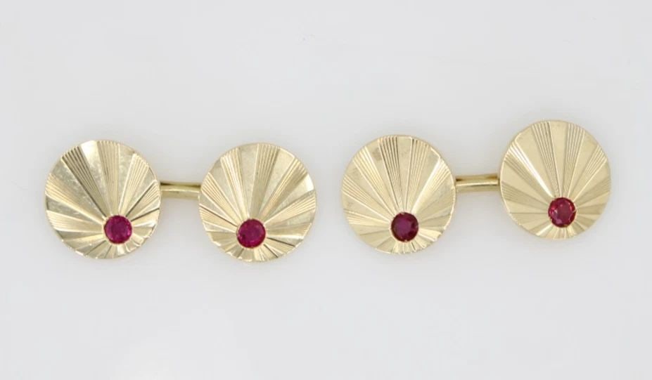 VINTAGE CARTIER 14K YELLOW GOLD ROUND RUBY CUFFLINKS (1 of 2)