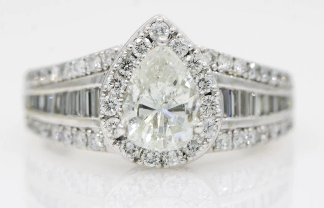 JANE SEYMORE JWBR 14K WHITE GOLD 2.75 TCW NATURAL DIAMOND PEAR ENGAGEMENT RING (1 of 2)